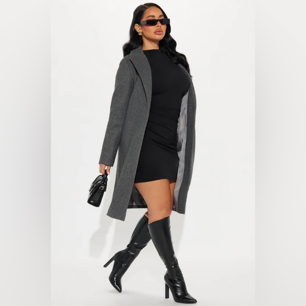 Fashion Nova Women’s Natalie Long Wool Coat Heather Grey Size XL NWOT